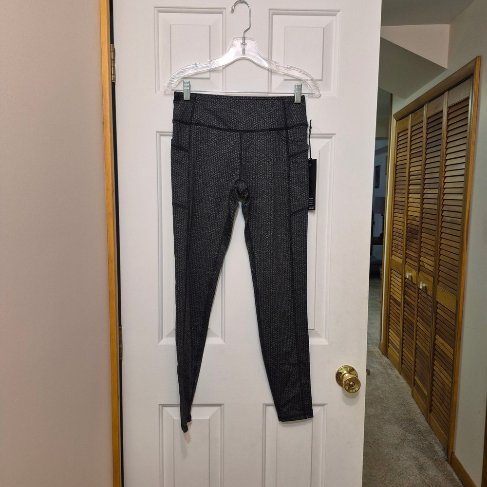 Kyodan Womens High Rise Side Pocket Leggings Black White Space Dye Size Small